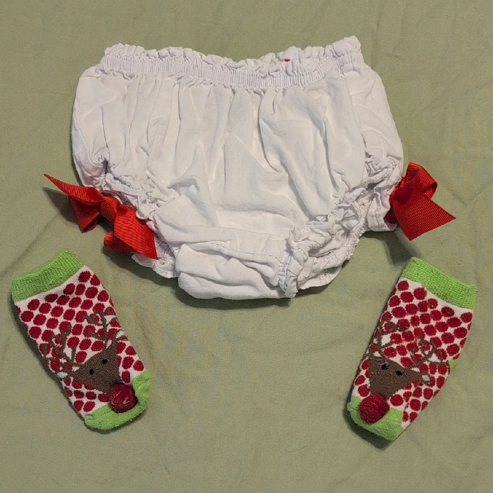 Mud Pie White Baby Bloomers with Red Accent